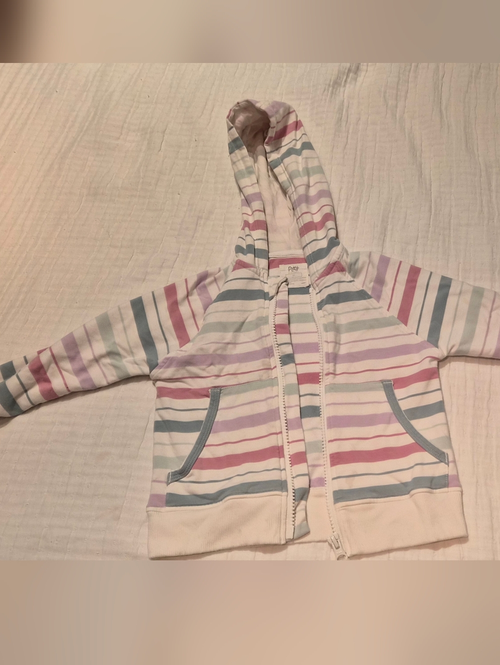 Little Sleepies Striped Hooded Zip-Up Jacket in Pastel Pink & Blue